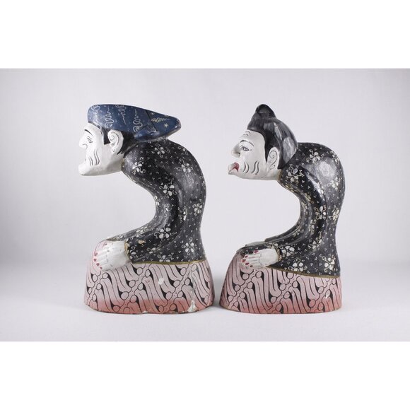 Rare Pair Javanese servant figurines 10" / 25 cm, Wooden wajang East - Picture 7 of 10
